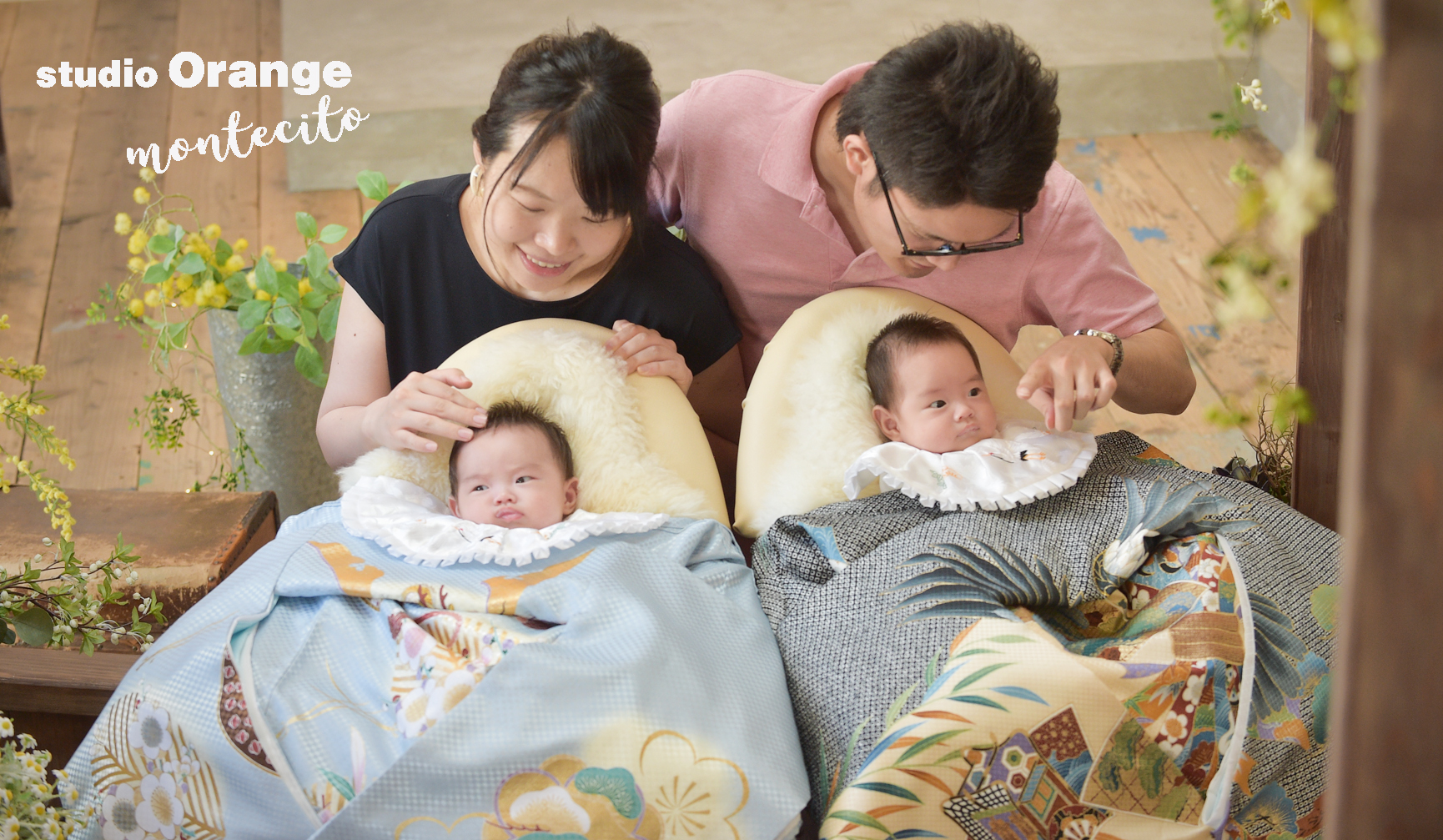 双子の赤ちゃんがご帰省中に中山寺へお宮参り