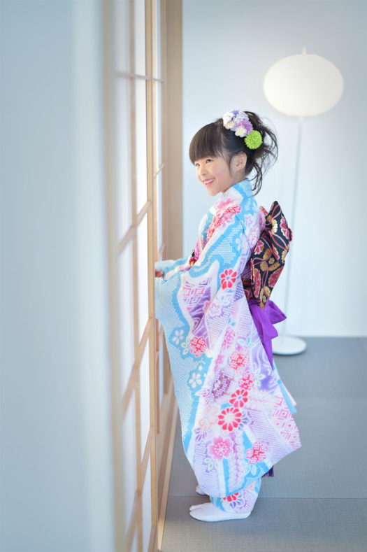 宝塚市　七五三　7歳女の子　水色の着物