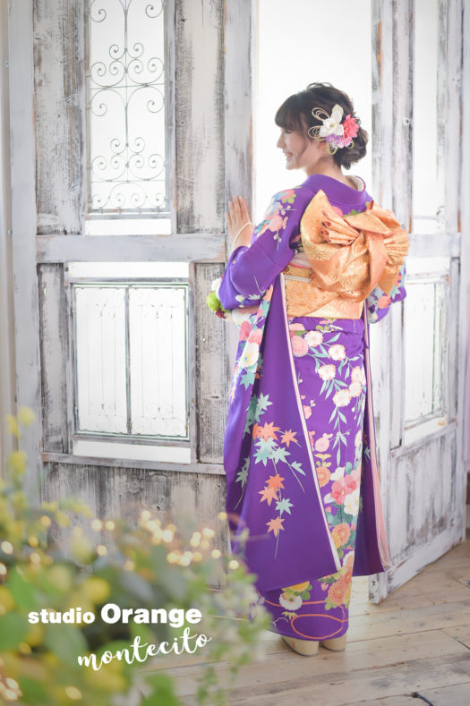 宝塚市　成人式　前撮り　紫の振袖