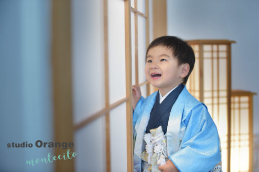 宝塚　七五三撮影　3歳男の子　水色の着物