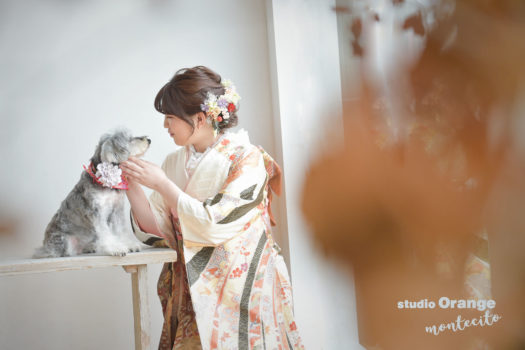 宝塚市　成人式　写真　犬と一緒に撮影　ミニチュアシュナウザー