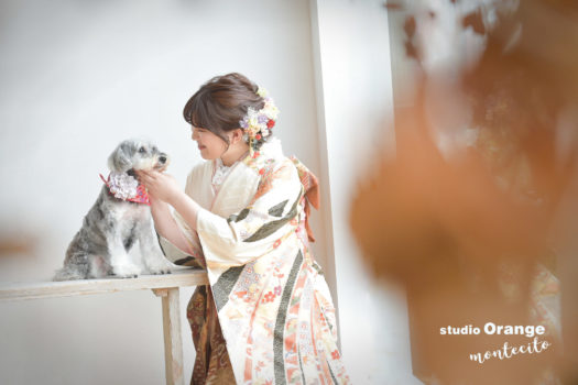 成人式　振袖　前撮り　犬　ペット