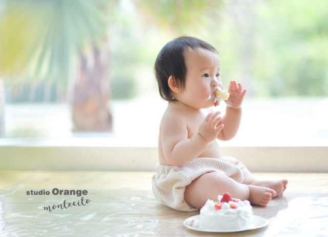 川西市　写真館　フォトスタジオ お誕生日　バースデー　女の子　スマッシュケーキ かぎ針編み