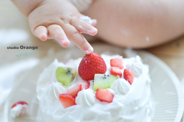 川西市　写真館　フォトスタジオ お誕生日　バースデー　女の子　スマッシュケーキ かぎ針編み