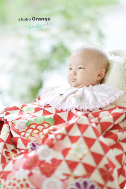 お宮参り　初着　着物　赤ちゃん　３ヶ月女の子　スタジオオレンジモンテシート