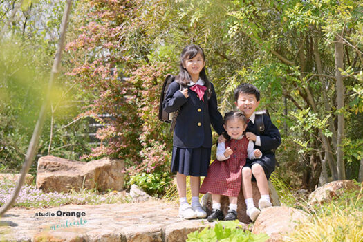 7歳女の子の入学撮影で兄弟ショット