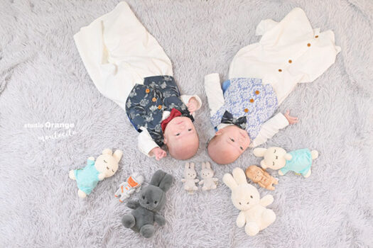 生後3ヶ月双子男の子お宮参り撮影