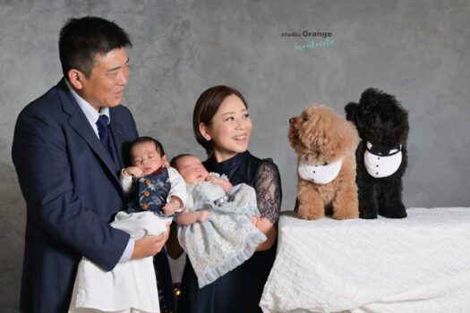 宝塚市生後1ヶ月の双子のお宮参り撮影