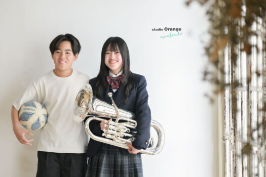 入学撮影できょうだいショット