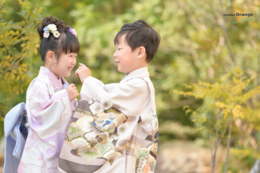 5歳女の子と5歳男の子のスタジオ七五三撮影