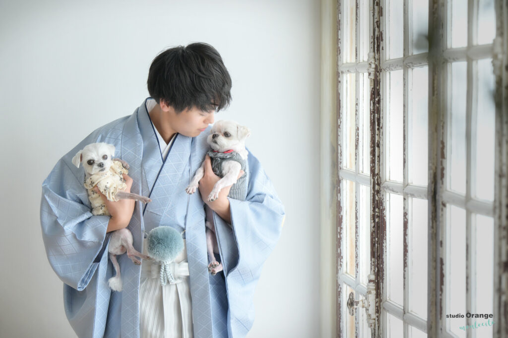 成人記念撮影 前撮り ペットと一緒に撮影 スタジオ袴